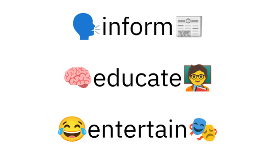 🗣 inform 📰 / 🧠 educate 🧑‍🏫 / 😂 entertain 🎭